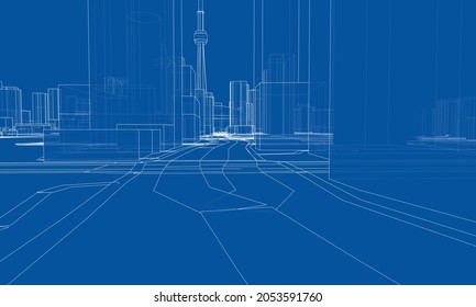 Vector 3d urban landscape. Buildings and roads. Architectural concept. Vector rendering of 3d