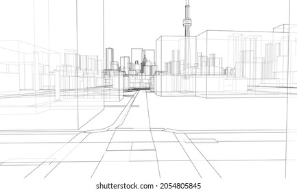 Vector 3d urban landscape. Buildings and roads. Architectural concept. Vector rendering of 3d