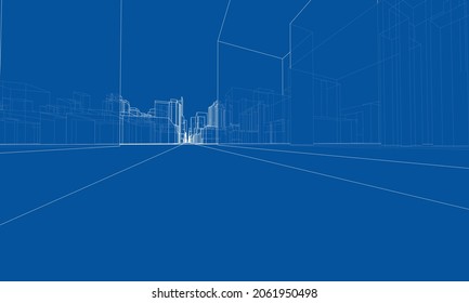 El paisaje urbano vectorial 3d. Edificios y carreteras. Concepto arquitectónico. Representación vectorial de 3d