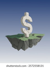 Vector 3d US Dollar symbol on floating island