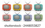 Vector 3d Vintage TV Set Icon Set. Retro TV Icons, Design Template, Clipart. Retro TV Symbol for Web, Logo, App, UI