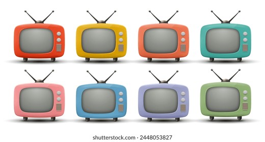 Vector 3d Vintage TV Set Icon Set. Retro TV Icons, Design Template, Clipart. Retro TV Symbol for Web, Logo, App, UI