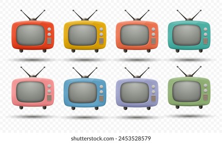 Vector 3d Vintage TV Set Icon Set. Retro TV Icons, Design Template, Clipart. Retro TV Symbol for Web, Logo, App, UI