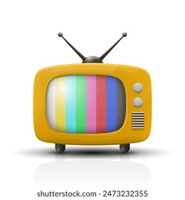 Vektorgrafik 3D Klassische TV-Set-Symbol mit Testmuster. Retro TV Icon, Design-Vorlage, Clipart. Retro TV Symbol mit Farbbalken für Web, Logo, App, UI