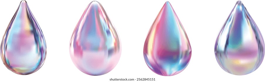 vector 3d water drop y2k  pastel hologram