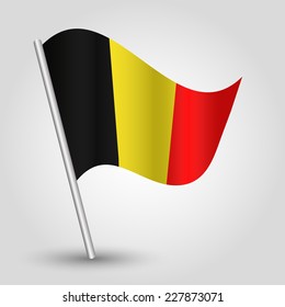 vector 3d waving belgian flag on pole - national symbol of Belgium with inclined metal stick