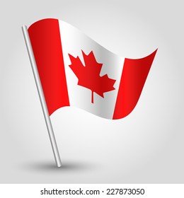 Vector 3d Waving Canadian Flag On Pole - National Symbol Of Canada With Inclined Metal Stick