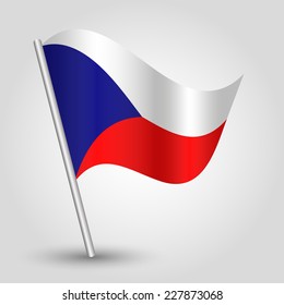 vector 3d waving czech flag on pole - national symbol of Czech Republic with inclined metal stick