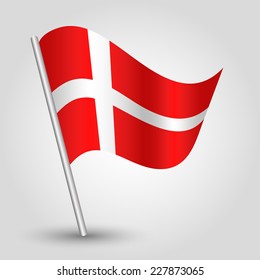 vector 3d waving danish flag on pole - national symbol of  Denmark with inclined metal stick