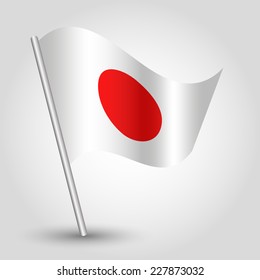 vector 3d waving japanese flag on pole - national symbol of Japan with inclined metal stick