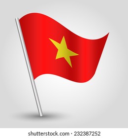 vector 3d waving Vietnamese flag on pole - national symbol of Vietnam with inclined metal stick 