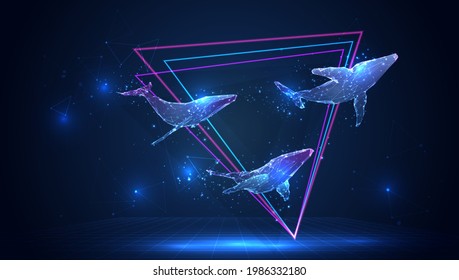 vector 3d whale on a blue background in virtual space 