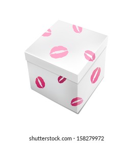 vector 3d white box decorated with kisses, love surprise