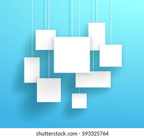 Vector 3d White Boxes Hanging With A Blue Background