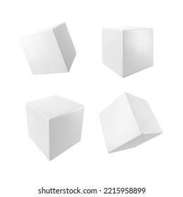 Vector 3d white cube set. Realistic 3d object.