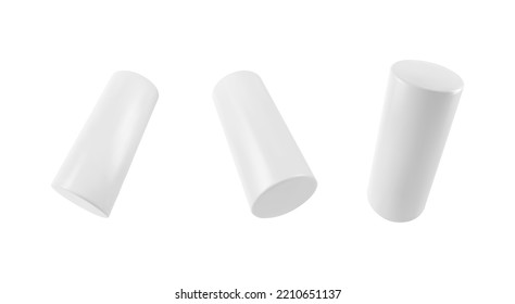 Vector 3d White Cylinder Set. Realistic 3d Object.