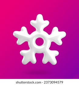 Icono de copo de nieve metálico vectorial 3d sobre fondo gradiente. Preciosa Navidad realista, Año Nuevo y símbolo de nieve de metal brillante de invierno. Ilustración de copo de nieve 3d de moda.