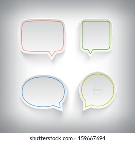 Vector 3d white plastic speech bubbles collection. Bevel effect. Clean and minimal design. Realistic shadows.