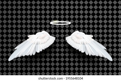 Vector 3d white realistic layered paper cut angel wings isolated on transparent background