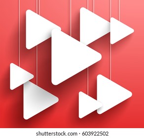 Vector 3d White Triangle Signs Hanging On Red Background