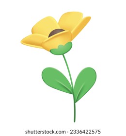 Vector 3d wildflowers cartoon vector illustration isolated object.