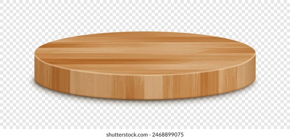 Vector 3d podio circular de madera. Pedal de madera vacío redondo con sombra sobre fondo transparente. Plantilla de escena de presentación de producto natural