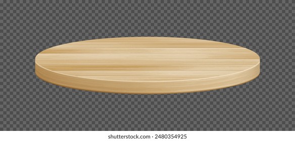 Vector 3d wooden circle podium. Round empty light wood pedestal on transparent background. Natural product display presentation scene template element, realistic tabletop.