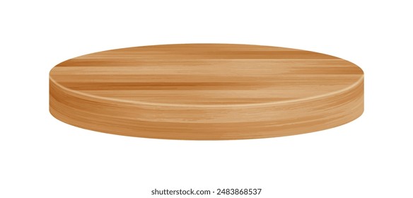 Vector 3d wooden circle podium. Round empty realistic wood pedestal on white background. Natural product display presentation scene template backdrop element.