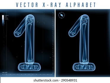 Vector 3D X-ray transparent alphabet use in logo or text. Number one 1