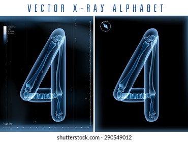 Vector 3D X-ray transparent alphabet use in logo or text. Number four 4