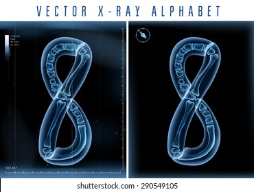 Vector 3D X-ray transparent alphabet use in logo or text. Number eight 8 