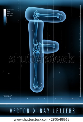 Vector 3D X-ray transparent alphabet use in logo or text. Letter F
