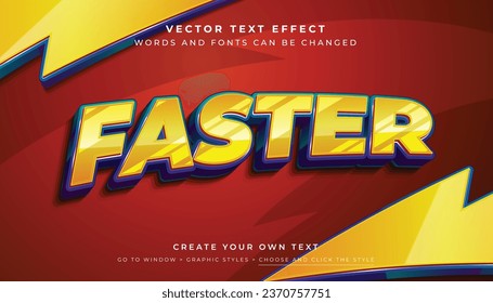 Efecto de texto azul amarillo vector 3D. Estilo gráfico más rápido del relámpago deportivo sobre fondo abstracto