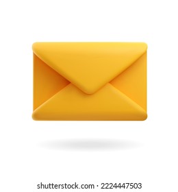 Icono del sobre amarillo vector 3d. Cuta caricatura ilustrativa realista de sms o correo electrónico. Un sobre para enviar boletines informativos.