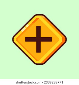 Vector 3d yellow traffic crossroad sign illustration icon