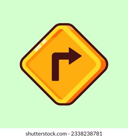 Vector 3d yellow traffic warning sharp curve right sign illustration icon