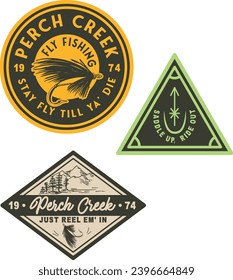 Vector 3-piece badge design related to fishing.