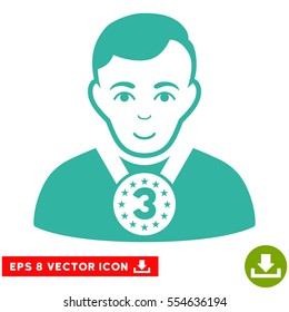 Vector 3rd Prizer Sportsman EPS vector icon. Illustration style is flat iconic cyan symbol on a transparent background.