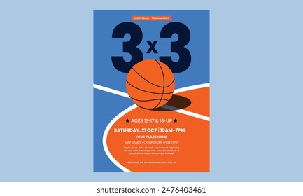 Vector 3x3 basketball tournament poster template