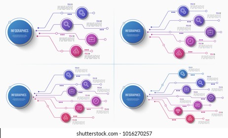 Vector 4 5 6 7 options infographic designs, structure charts, presentation templates. Editable stroke and global swatches.