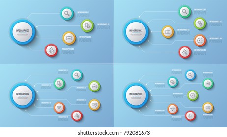 Vector 4 5 6 7 options infographic designs, structure charts, presentation templates. Editable stroke and global swatches