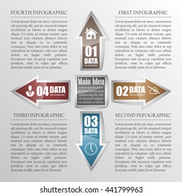 vector 4 arrow banners business infographic process diagram compare service banner presentatoin. Four steps to achieve this goal. Four glossy strip for your annotations. Four full-color sticker