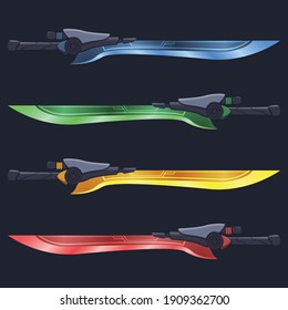 vector of 4 elemental game items: sword, water, earth, wind and fire
