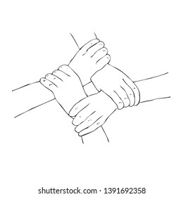 Vector 4 hand holding Arm Each other, illustration for team work, isolated on white
