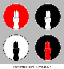 Vector - 4 Icon Three Fingers Salute In Red White Or Black Color On Circle Shape. Scout Promise Or Anti.