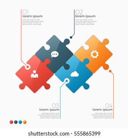 Vector 4 options infographic template with puzzle sections for presentations, advertising, layouts, annual reports