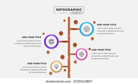 Vetor 4 etapas árvore de processos de negócios modelo de design infográfico