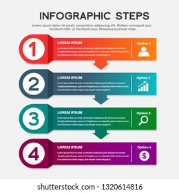 Vector 4 steps timeline infographic template with arrows. Vector illustration