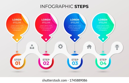 Infografía de la línea de tiempo de los vectores 4 pasos 
con flechas. puede ilustrar 
una estrategia, flujo de trabajo o trabajo en equipo. 
Ilustración del vector