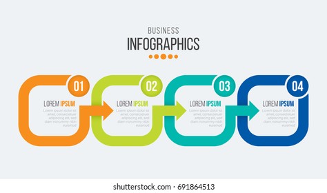 Vector 4 steps timeline infographic template with arrows. Vector illustration